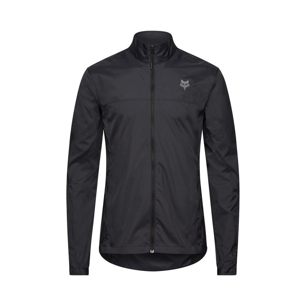Black jacket with a brand logo on a white background