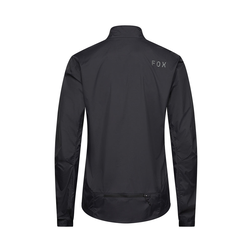 Black jacket with 'FOX' branding on a white background