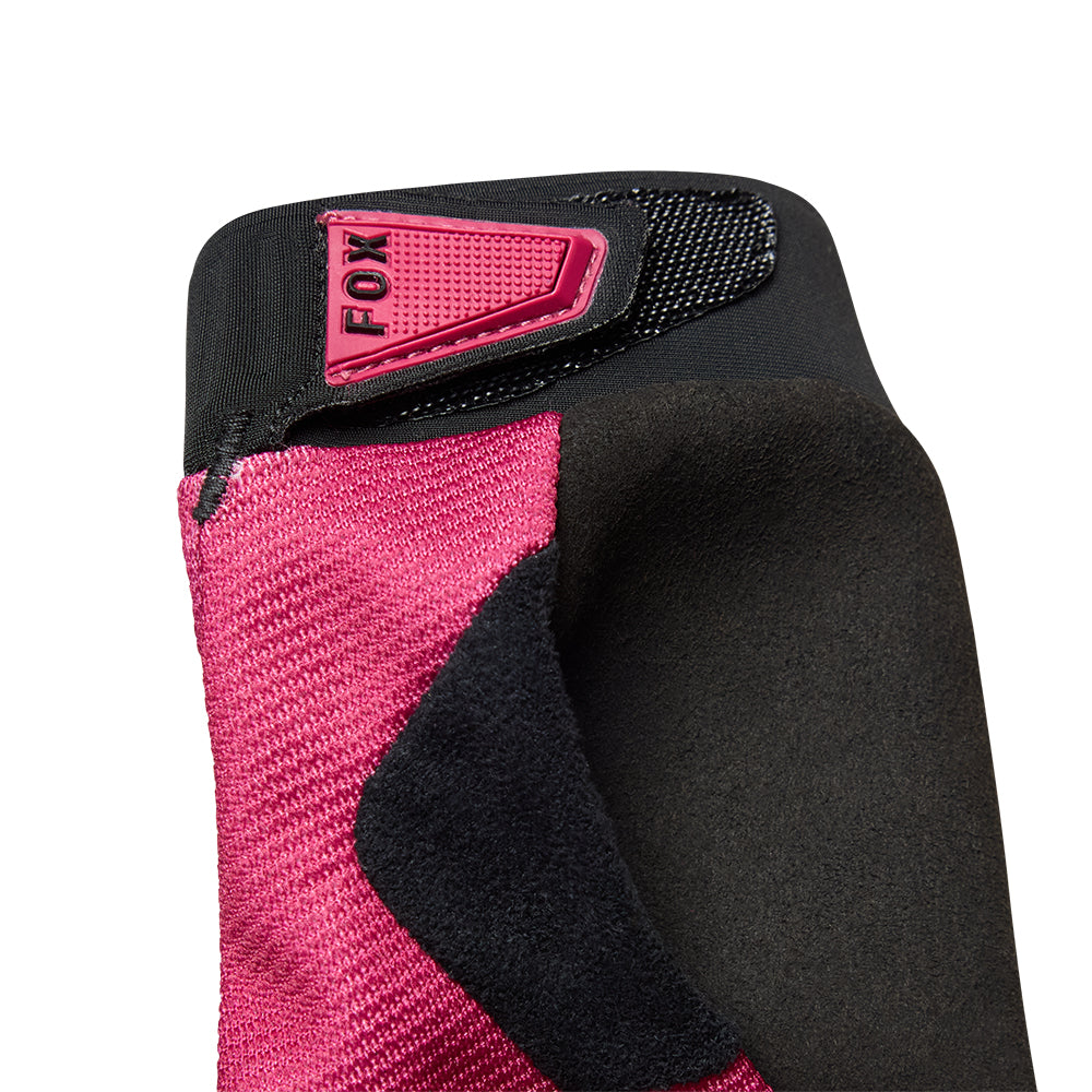 Close-up of a pink and black protective sleeve with 'FOX' branding on a white background