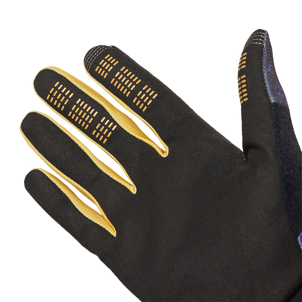 Black gloves with gold accents on a white background