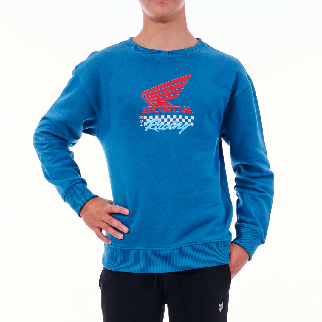 Blue sweatshirt with Honda logo on a white background