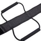 Black headband with adjustable straps on a white background
