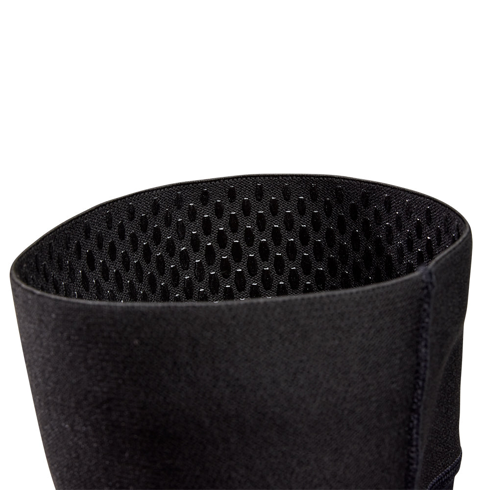 Black neoprene sleeve with textured surface on a white background