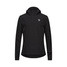 Black hoodie with a small logo on the chest against a white background