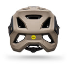 Brown helmet with a yellow Mips logo on a white background