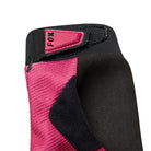 Close-up of a pink and black protective sleeve with 'FOX' branding on a white background