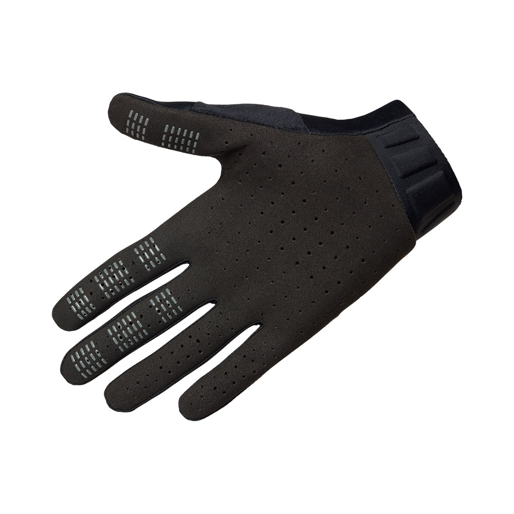 Black glove with textured palm on a white background
