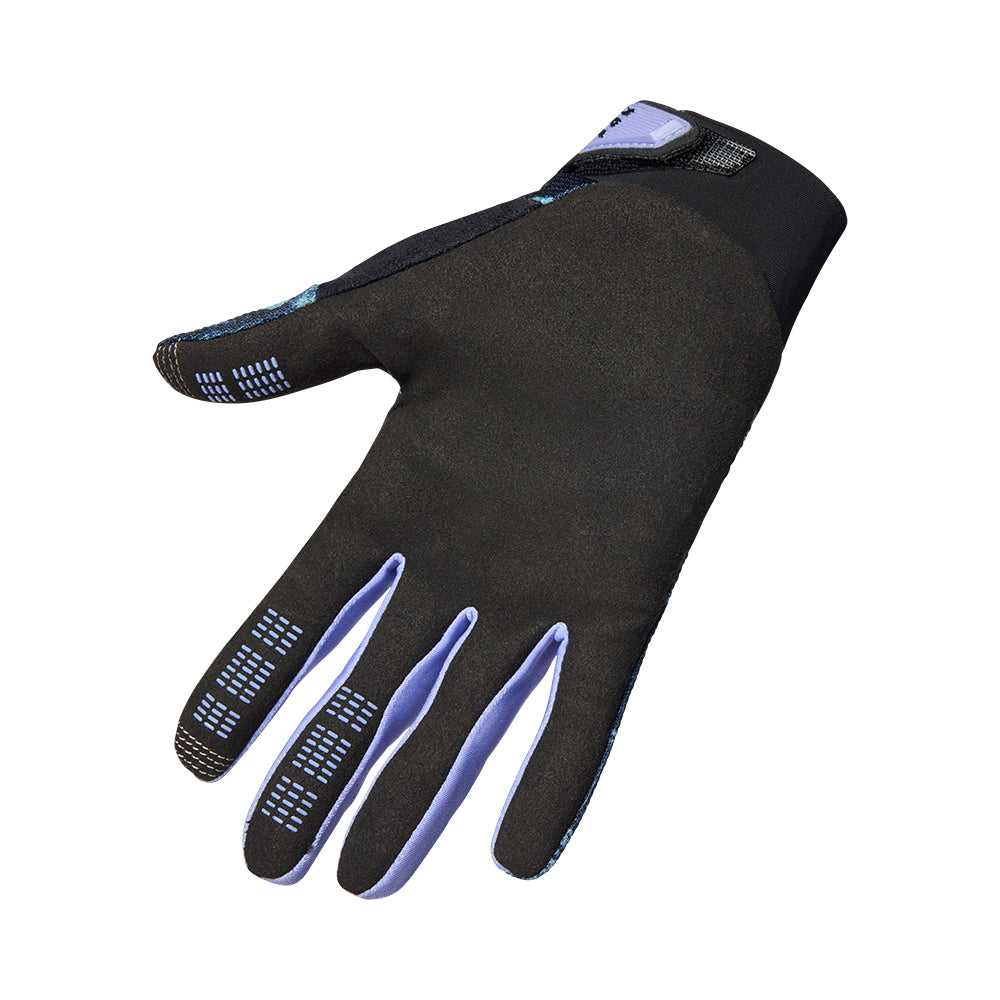 Black glove with purple accents on a white background