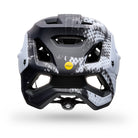 Black and white helmet with a yellow Mips logo on a white background