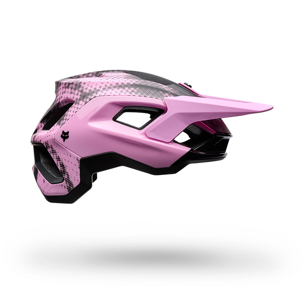 Pink and black helmet on a white background