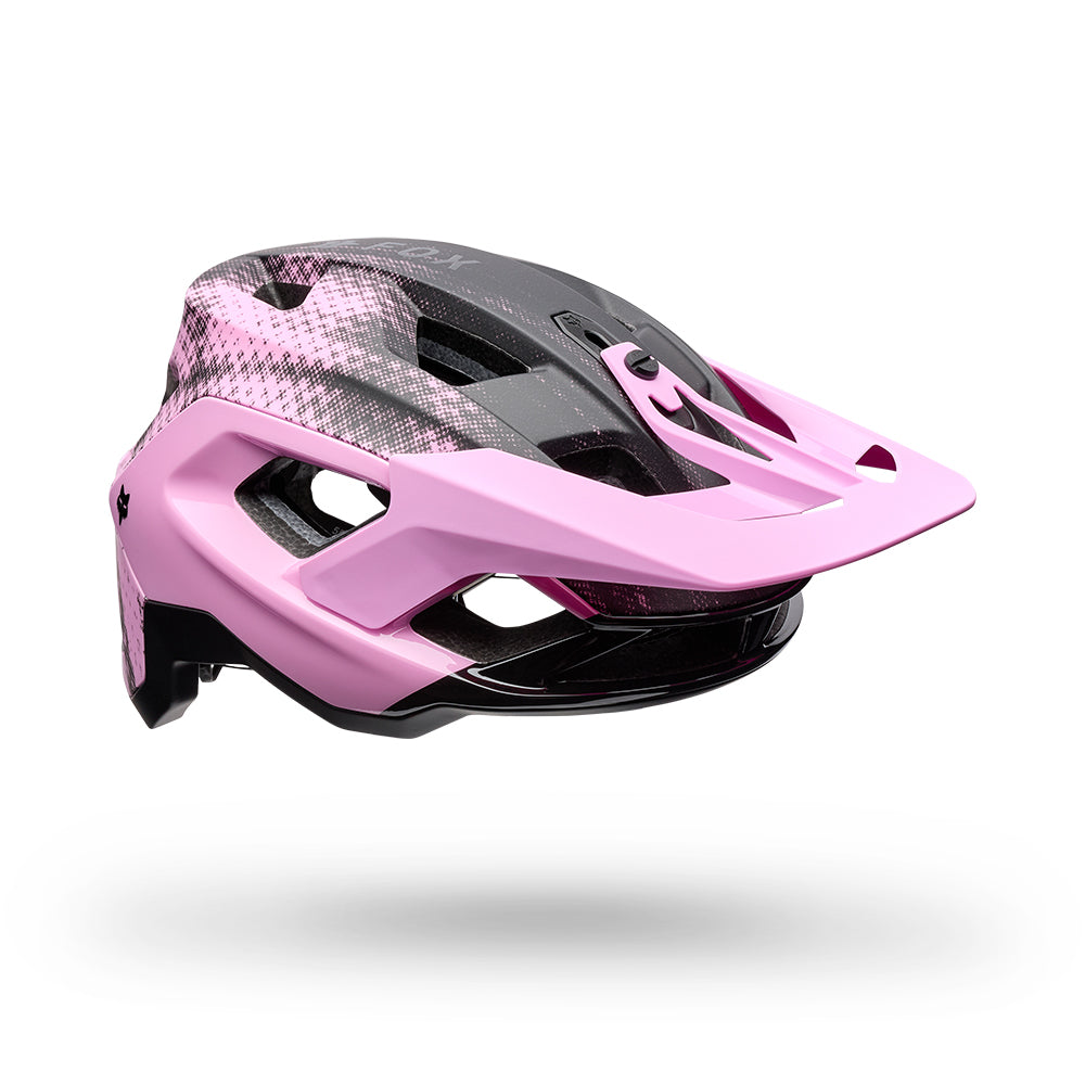 Pink and black helmet on a white background