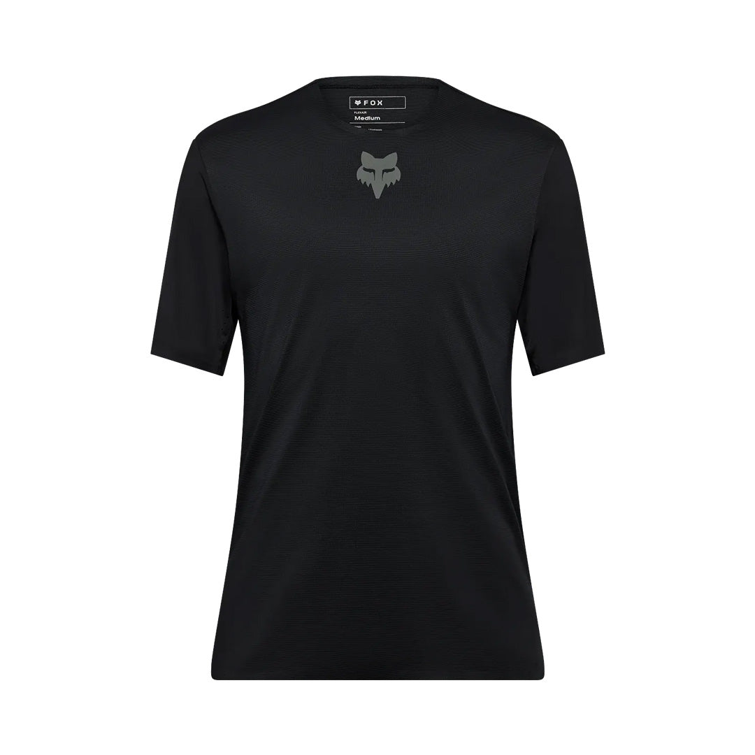 Black t-shirt with a logo on a white background