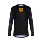 Black long-sleeve shirt with yellow and purple accents on a white background