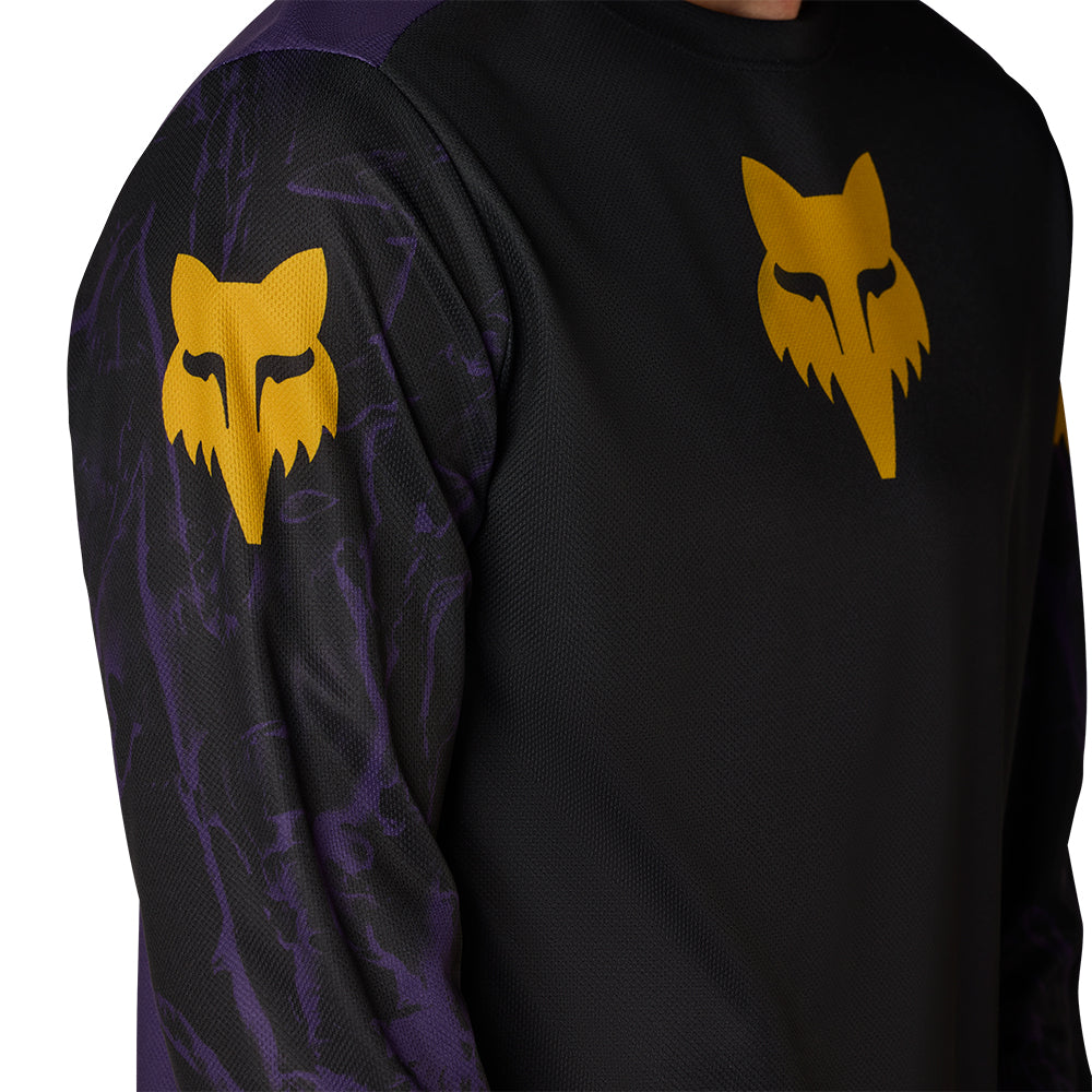 Black long-sleeve shirt with yellow fox logo on a white background