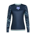 Navy long-sleeve shirt with a patterned sleeve and brand logo on a white background