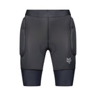 Black athletic shorts with a logo on a white background