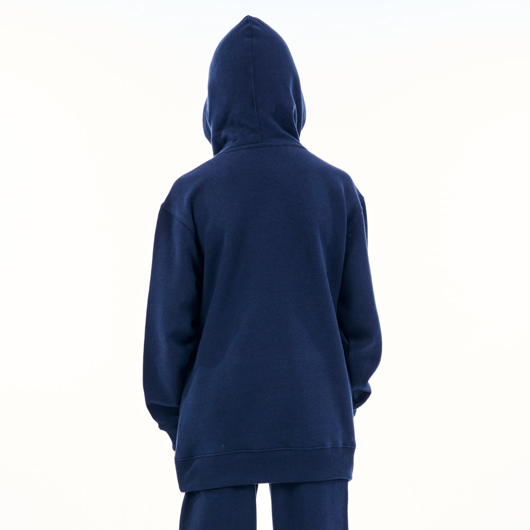 Navy blue hoodie on a white background